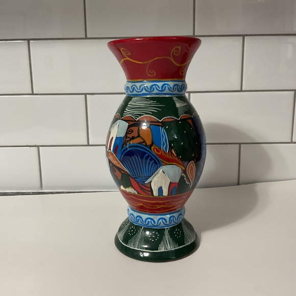 VTG Mexican Folk Art Pottery Storyteller Handmade Hand painted Vase - Picture 4 of 7